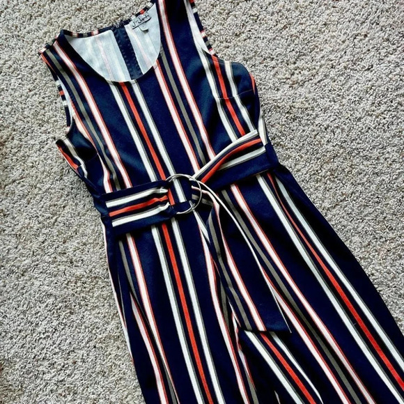 Striking Vertical Striped Sleeveless Jumpsuit with O-Ring Belt - J for Justified - Picture 1 of 5